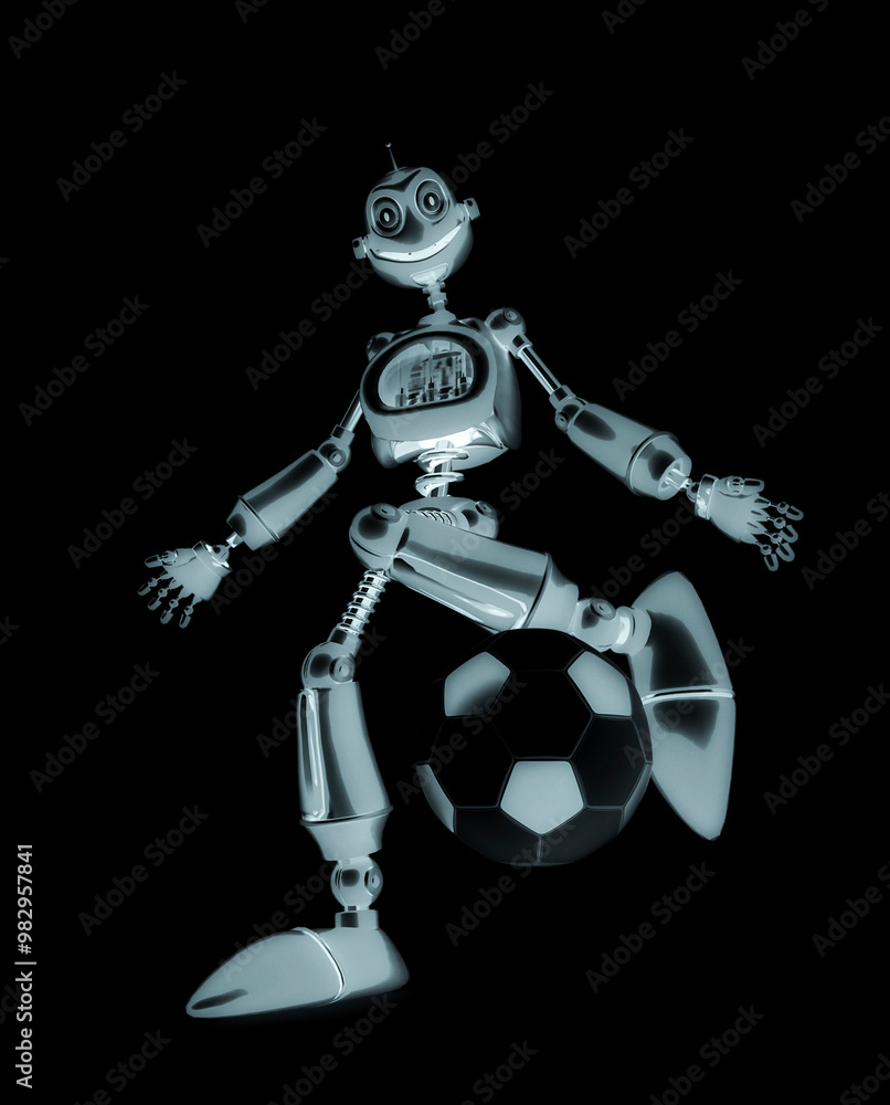 funny robot cartoon is playing football funny robot cartoon is playing football