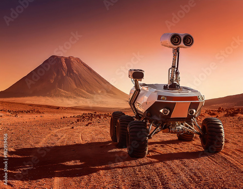 Wallpaper Mural Mars rover is exploring the red planet surface near a volcano, searching for signs of life Torontodigital.ca
