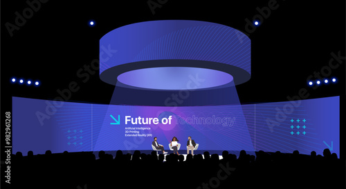 Modern Tech Conference Scene, Big Screens, Event Stage, Speaker Podium