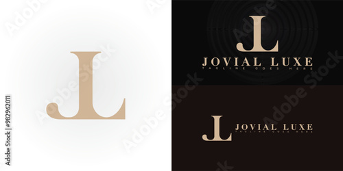 Modern vector initial letter JL or LJ logo in gold color isolated on multiple background colors. The logo is suitable for plastic surgery business logo design inspiration templates.