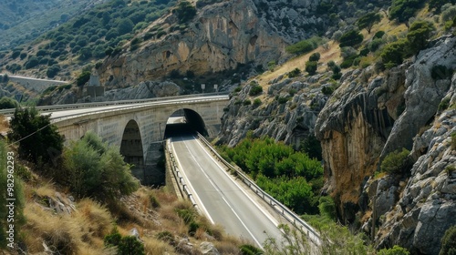 Greece, a tunnel in Crete and a highway that crosses a valley.