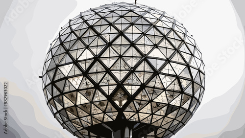 Obraz na płótnie Glowing geodesic dome structure with reflections against a pale background copy space 