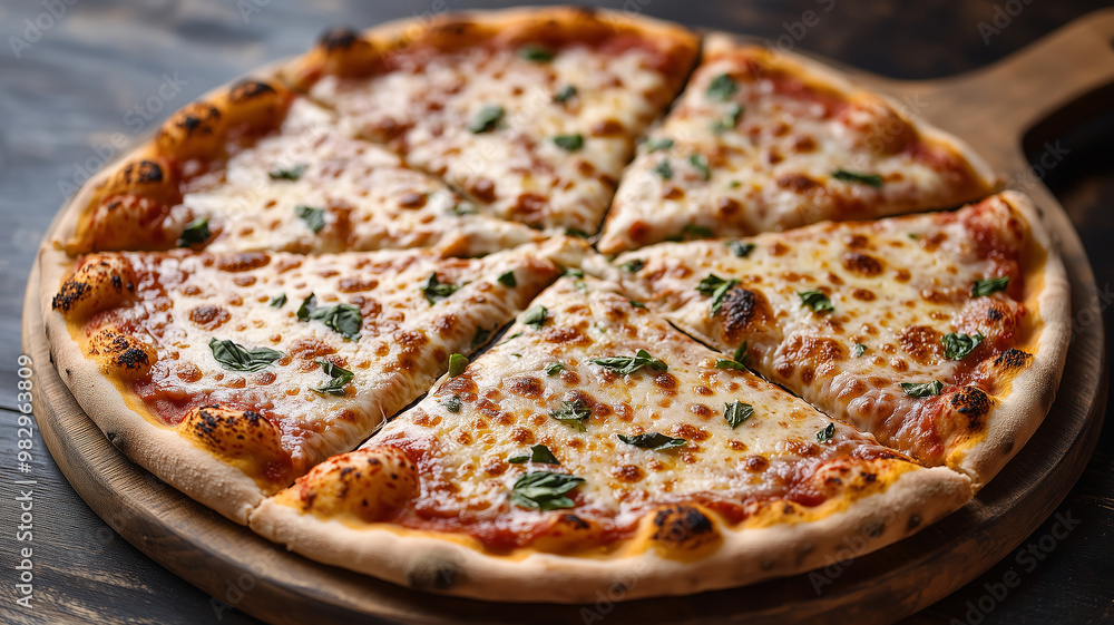 A freshly baked pizza on a rustic wooden board, crusty edges, bubbling cheese, and herbs, detailed close-up, warm, moody lighting, ultra-realistic photography A freshly baked pizza on a rustic wooden board, crusty edges, bubbling cheese, and herbs, detailed close-up, warm, moody lighting, ultra-realistic photography