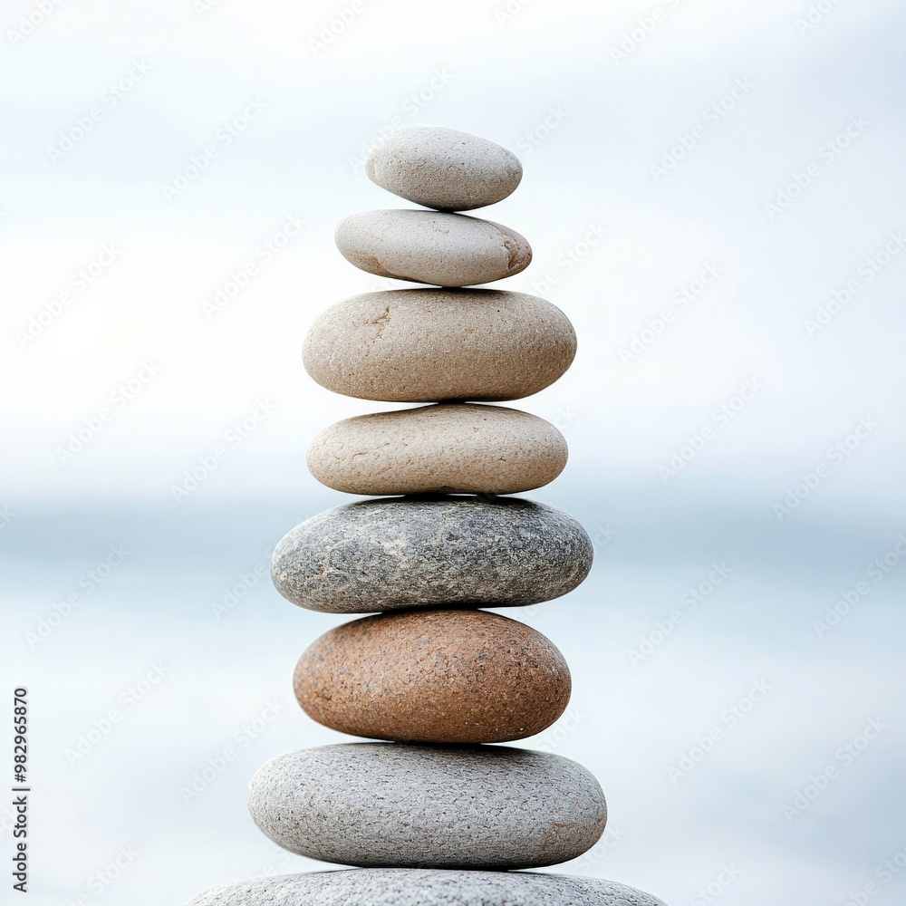 A stack of smooth stones perfectly balanced atop one another, symbolizing harmony and peace A stack of smooth stones perfectly balanced atop one another, symbolizing harmony and peace