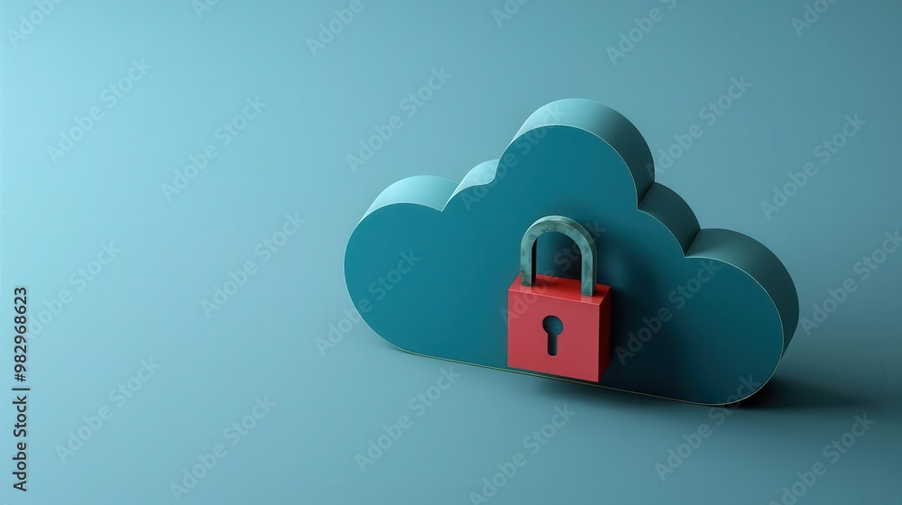 Cloud computing symbol with padlock, representing secure data storage and protection, side view, technology tone, Analogous Color Scheme Cloud computing symbol with padlock, representing secure data storage and protection, side view, technology tone, Analogous Color Scheme