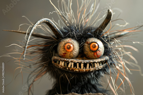 A creepy monster with big eyes and a mouth full of teeth