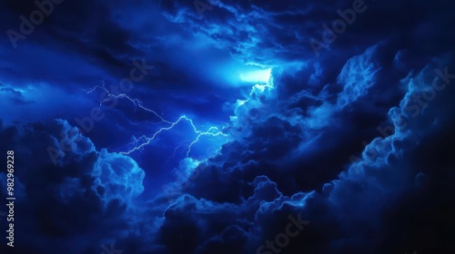 electrifying night sky with brilliant blue lightning bolt dark storm clouds dramatic contrast highenergy atmospheric phenomenon