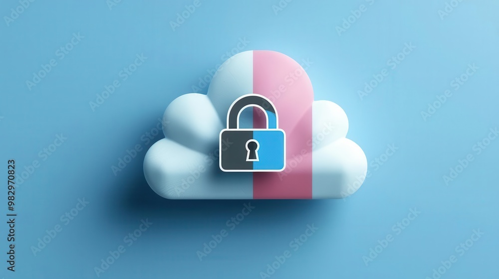 Icon of cloud with embedded padlock, representing cybersecurity in cloud services, front view, technology tone, Monochromatic Color Scheme Icon of cloud with embedded padlock, representing cybersecurity in cloud services, front view, technology tone, Monochromatic Color Scheme