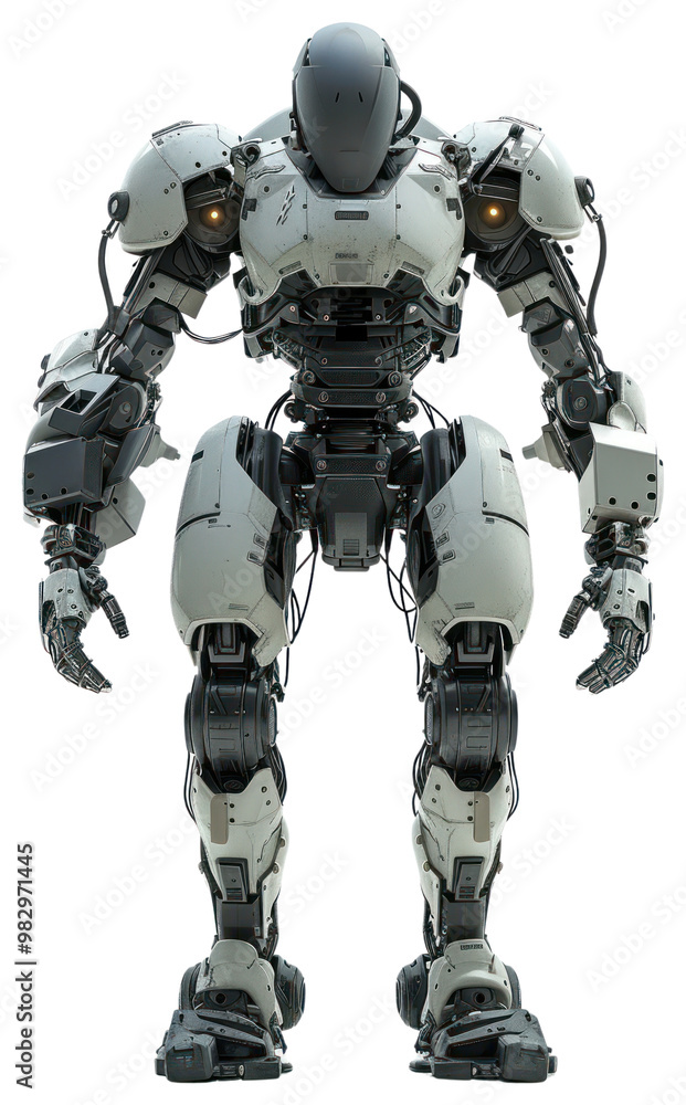 Fototapeta premium Combat robot white background futuristic astronaut.