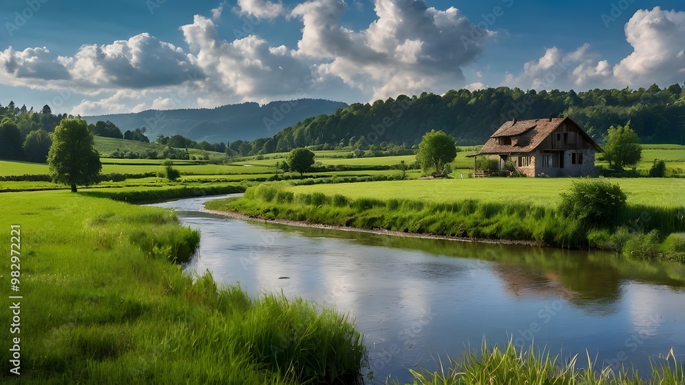 Fototapeta premium Riverbend in Tranquil Meadows