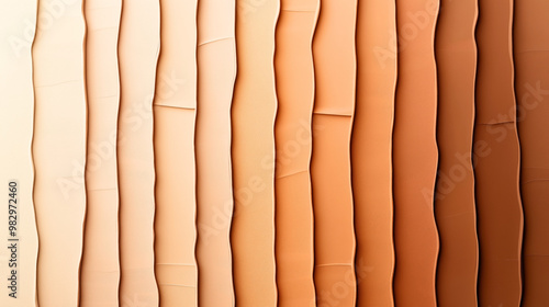 Several swatches of skin-toned fabric or paper arranged in vertical rows, showcasing a gradient of shades from light to dark brown, with a textured surface.