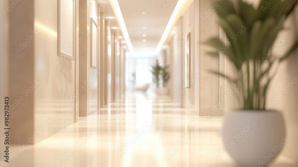 Obraz premium ethereal hospital corridor blurred luxurious clinic interior with soft lighting abstract architectural elements and a sense of calm sophistication in healing spaces