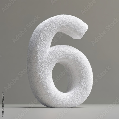 3D number 6 with towel texture realistic modern design, soft lighting, grey background.