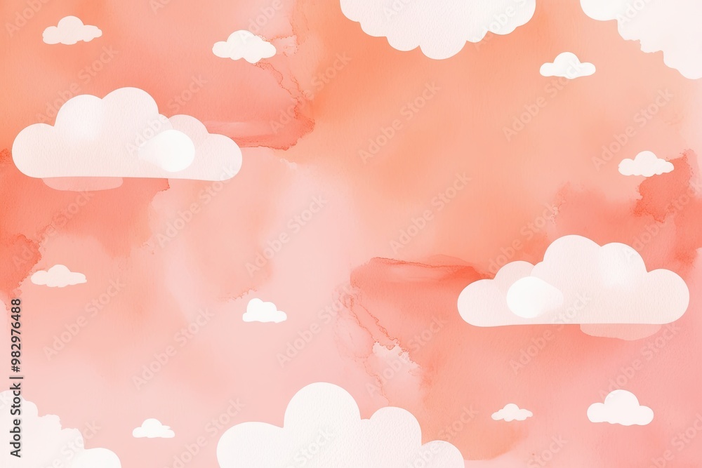 Obraz premium Pastel Peach Watercolor Sky Background with Soft Clouds and Textured Finish