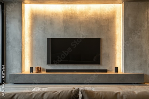 Wallpaper Mural Modern living room with Concrete TV cabinet and Smart television Torontodigital.ca