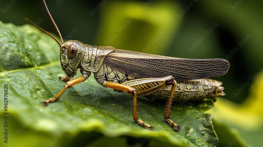 A grasshopper rests on a leaf in Lincoln, Nebraska. A grasshopper rests on a leaf in Lincoln, Nebraska.