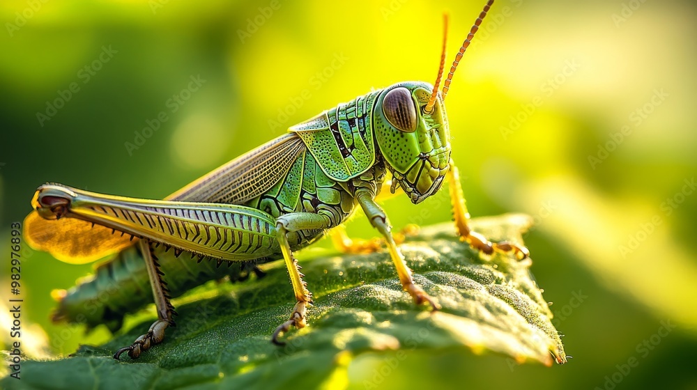 A grasshopper rests on a leaf in Lincoln, Nebraska. A grasshopper rests on a leaf in Lincoln, Nebraska.