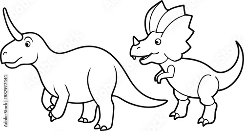 Dino Duel T Rex and Triceratops Vector Adventure Coloring Page
