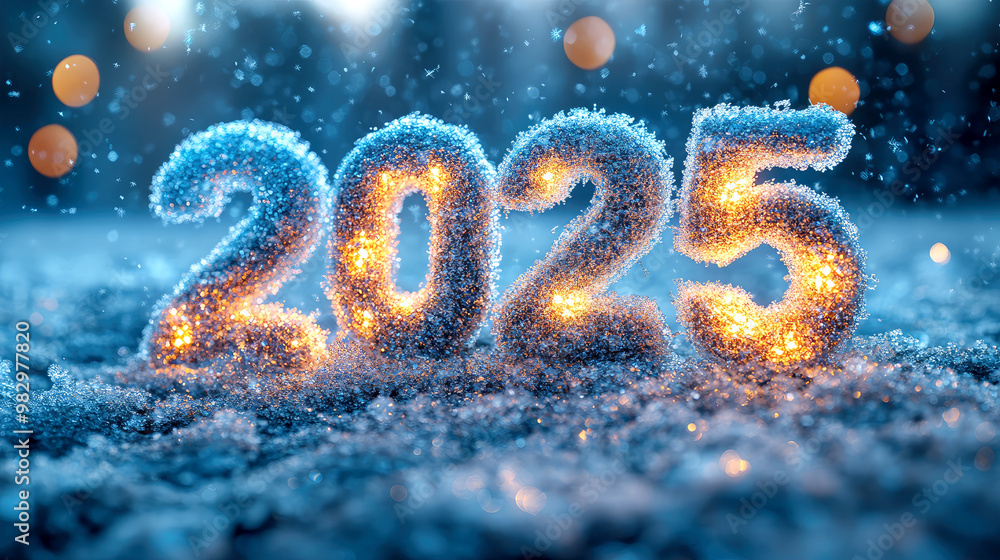 The new year is 2025. The numbers 2025 are made of small snowflakes on a blue background with Christmas lights, close-up. The concept of a Happy New Year, Christmas, holiday season The new year is 2025. The numbers 2025 are made of small snowflakes on a blue background with Christmas lights, close-up. The concept of a Happy New Year, Christmas, holiday season