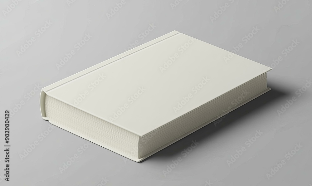 Closed, blank, white book on gray surface. Closed, blank, white book on gray surface.