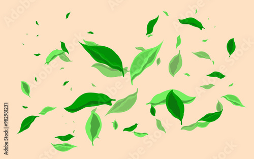 collection of green leaf icons falling on cream background