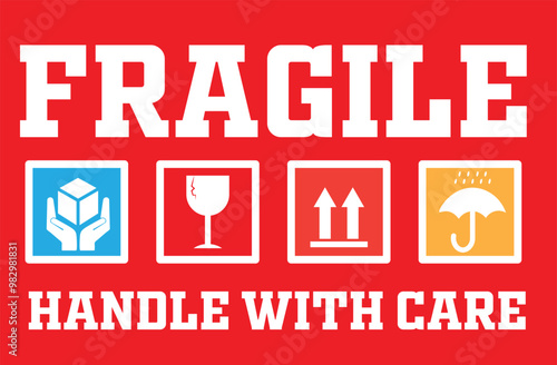 Sticker fragile handle with care,  fragile warning label, package sign icon  vector eps10