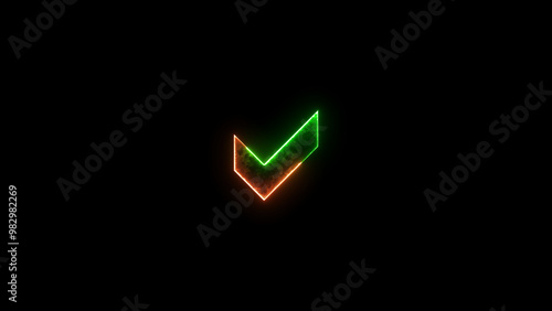 Check mark symbol icon neon glow on transparent background brown green color