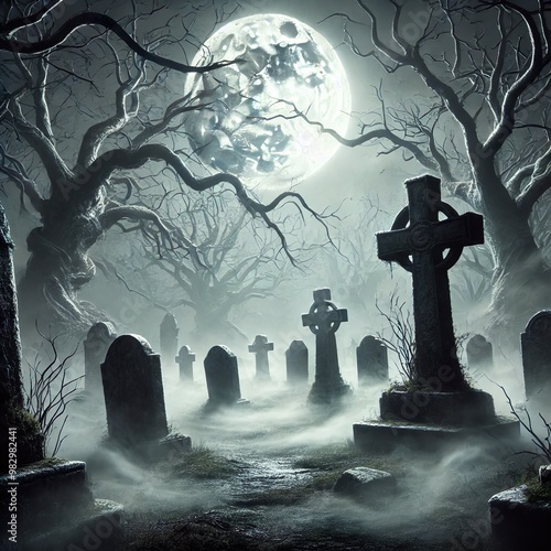 cemetery in the night Halloween background