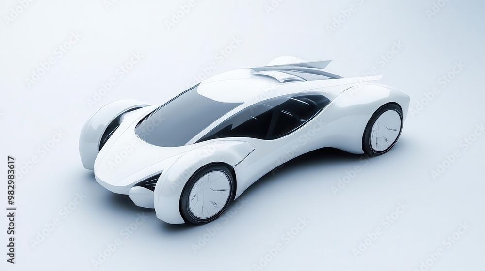 Fototapeta premium futuristic concept car rendered in pristine white aerodynamic curves create sleek silhouette minimalist design emphasizes form over function highangle view showcases innovative features