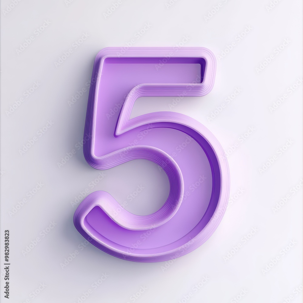 3D number 5 with purple texture realistic modern design, soft lighting, white background. 3D number 5 with purple texture realistic modern design, soft lighting, white background.