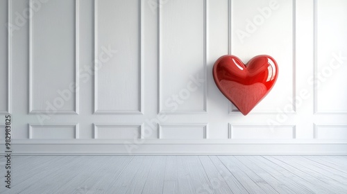 Romantic Valentine's Day Scene: Red Heart on White Wall in Pastel Room