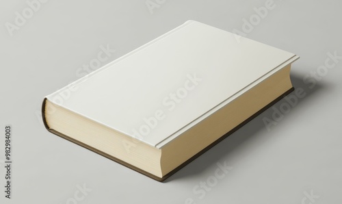 A closed white book with brown edges.