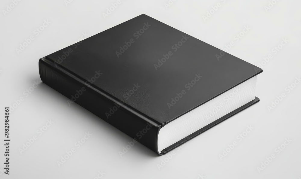 Closed black book on a white surface. Closed black book on a white surface.