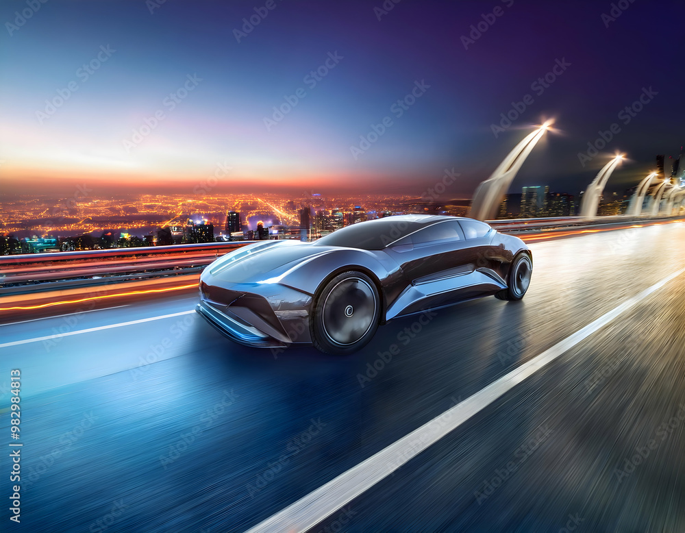Naklejka premium Electric car on the road