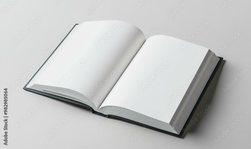 Blank book open on a gray surface. Blank book open on a gray surface.