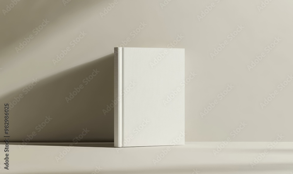 A white book on a light beige background. A white book on a light beige background.