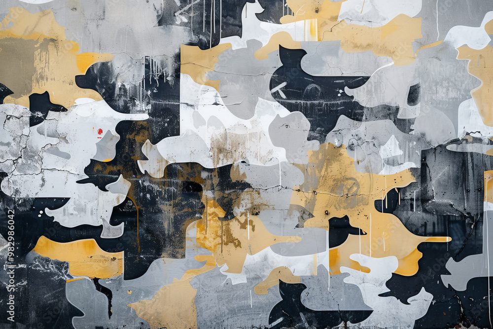 Fototapeta premium A painting of a camouflage pattern with a red dot in the middle