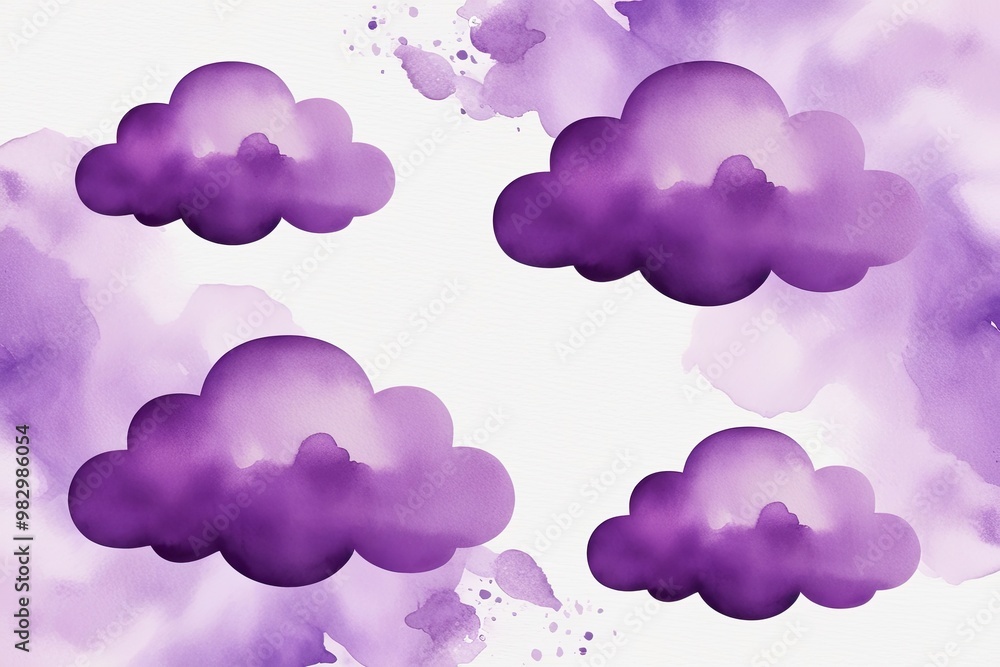 Dreamy Soft Watercolor Lavender Design Featuring Isolated Purple Clouds and Textured Background Dreamy Soft Watercolor Lavender Design Featuring Isolated Purple Clouds and Textured Background