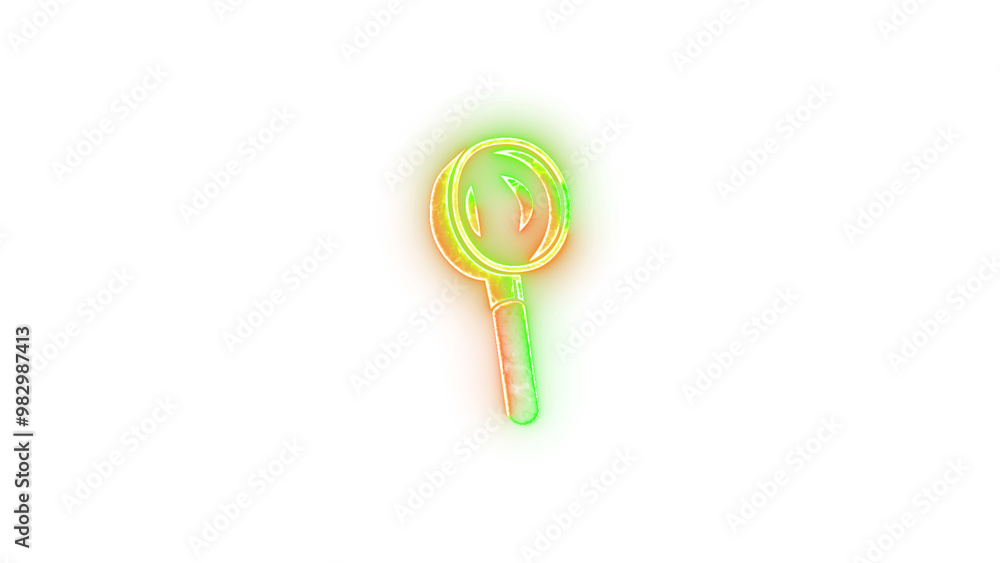 Magnifying glass icon neon glow on transparent background brown green color Magnifying glass icon neon glow on transparent background brown green color