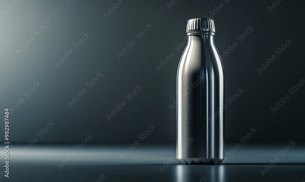 Stainless steel water bottle on dark background. Stainless steel water bottle on dark background.