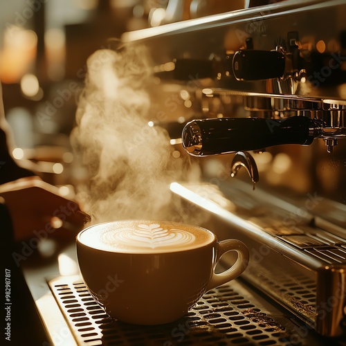Warm Coffee Cup with Steam in Cozy Café Setting