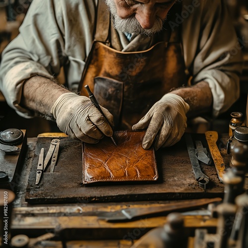 Skilled Artisan Crafts Leather Wallet with Precision