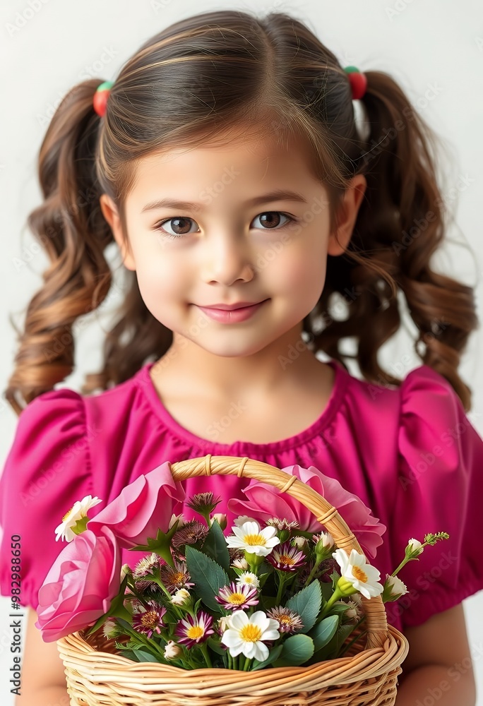 Adorable Little Girl Holding a Basket of Flowers Adorable Little Girl Holding a Basket of Flowers