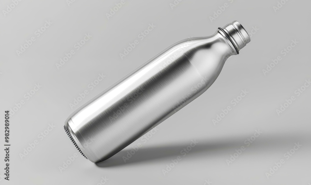 Silver water bottle on gray background. Silver water bottle on gray background.