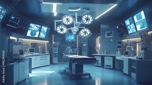 Futuristic Operating Room with High-Tech Medical Equipment - Advanced Surgical Environment