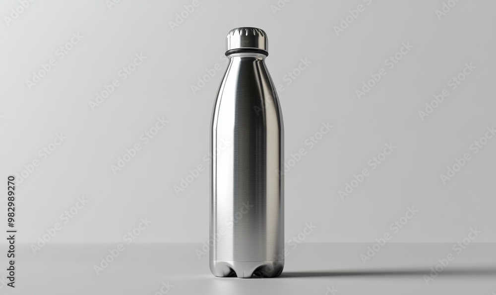 A stainless steel water bottle on a white background. A stainless steel water bottle on a white background.