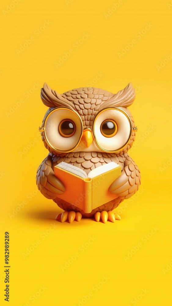 A charming, cartoon-style owl holding a book against a vibrant yellow background, perfect for educational materials, children's content, or literary themes. A charming, cartoon-style owl holding a book against a vibrant yellow background, perfect for educational materials, children's content, or literary themes.