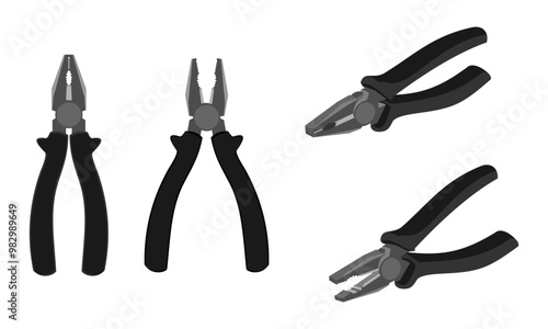plier vector set with different view and position. vector illustration isolated on white background.