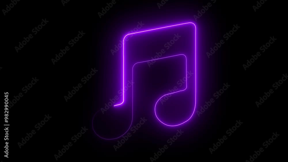 Music icon animation by purple neon on black background. Music icon animation by purple neon on black background.