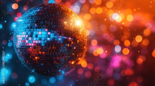 Sparkling Disco Ball with Colorful Bokeh Background